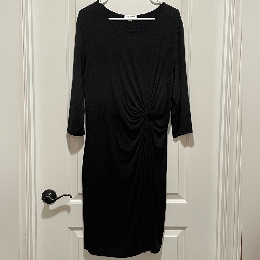 🔥 Sizzling DownEast XL BodyCon Elegant Long Sleeve Black Twist Midi Knit Dress